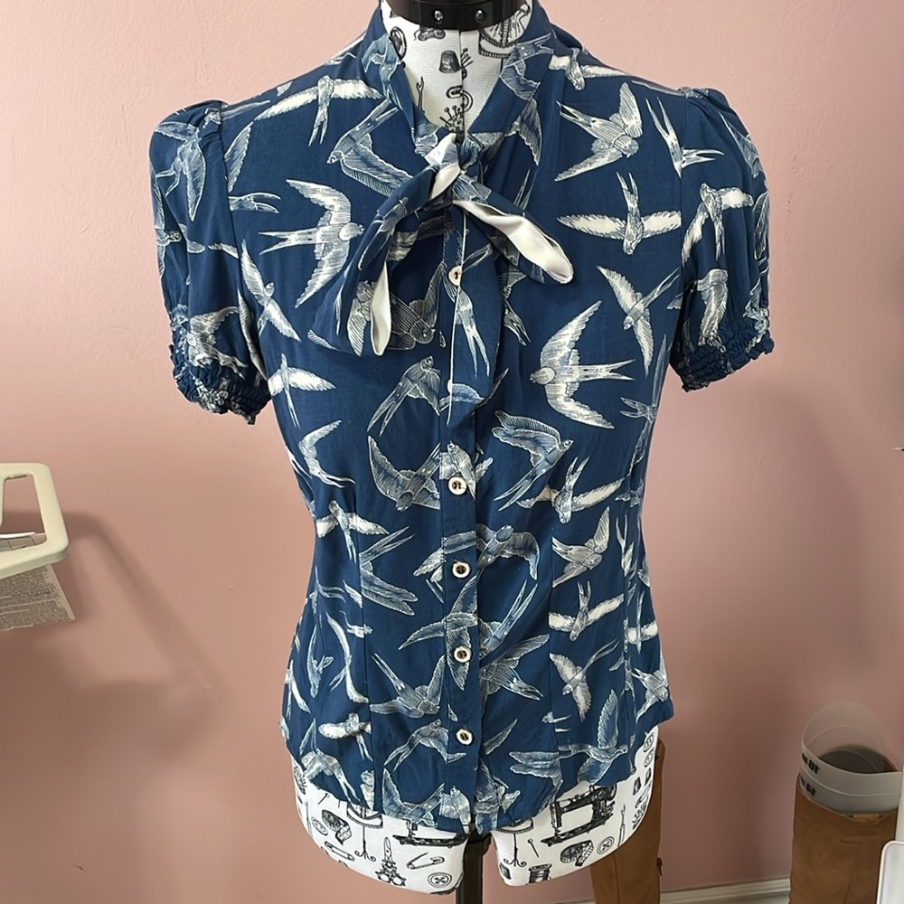 Blue Bird Print Blouse